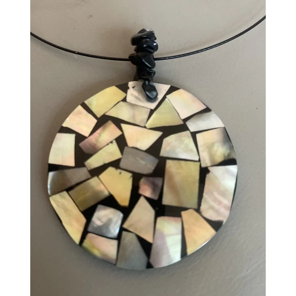 Vintage Choker Necklace & Shell Pendant Handmade Black